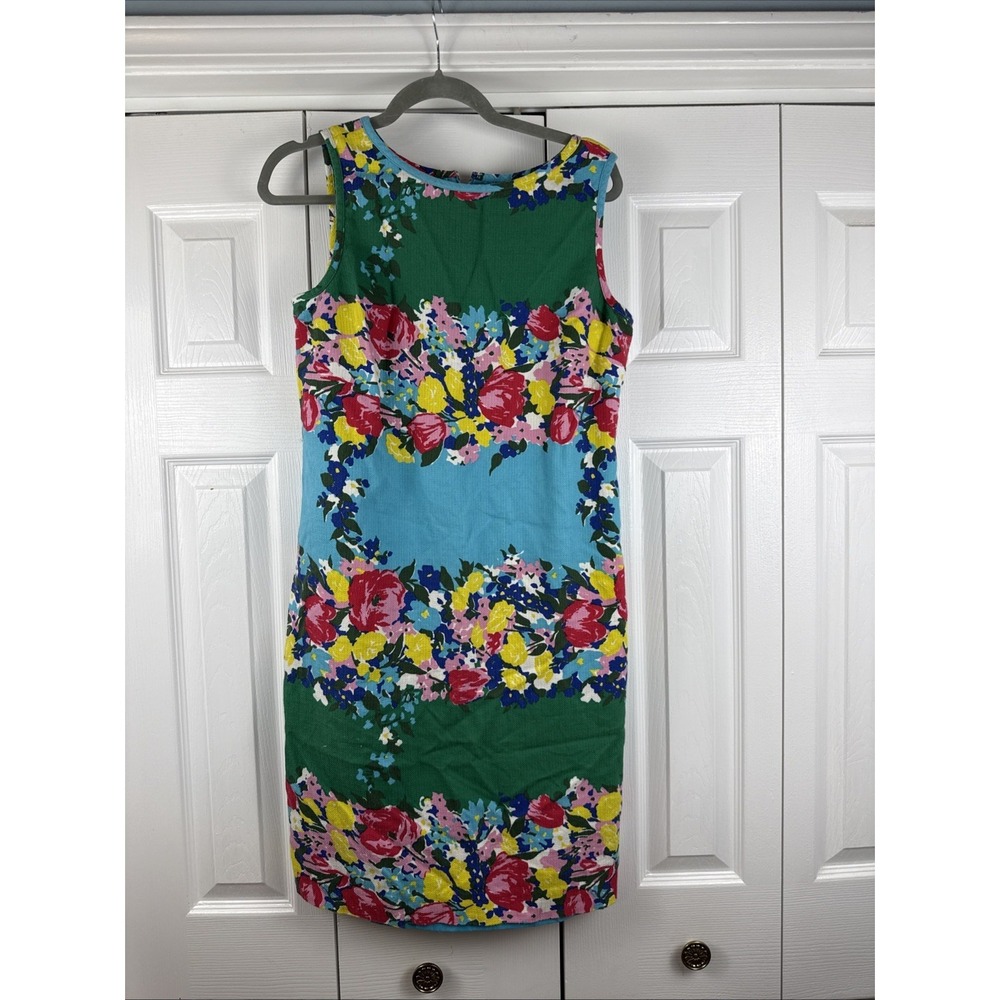 Talbots Garden Party Dress Sheath Textured Green Floral Size 12 Lined